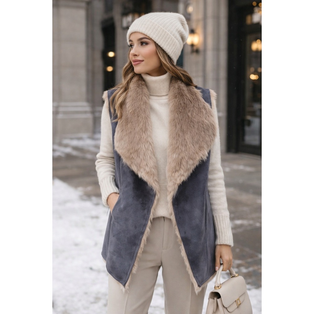 NYDJ Faux Suede Fur Vest Size M Y2K 90s Indie Penny Lane Afghan Retro 70s